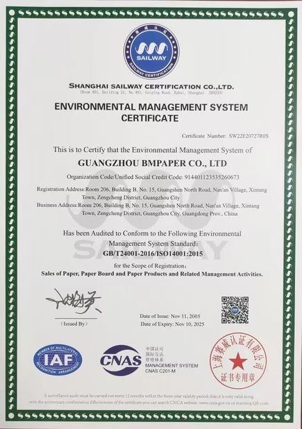Κίνα Guangzhou Bmpaper Co., Ltd. Πιστοποιήσεις